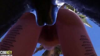 Two sexy girls getting fucked by a big cock monster