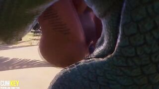 Two sexy girls getting fucked by a big cock monster
