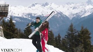 Petite skier Sonya has passionate sex in the Alps with her partner