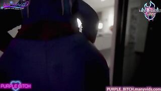 Purple Bitch makes Spiderman cum during a three-way lesbian sex