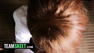 Ginger housekeeper Abbey Rain gets fucked on her knees