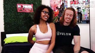 Redhead beefcake cum twice for Latina beauty with huge boobs