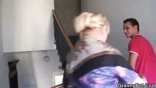 Hot freckled granny with big tits enjoys riding cock