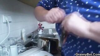 Old grandma blonde gets her pussy railed by young stud