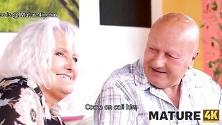 Hot mature woman fucked by a guy right in front of her husband