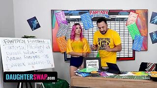 Sneaky teens Jazmin Luv and Aubree Valentine trick each other's stepdads in a fantasy football game