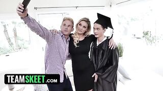 Busty stepmom Kenzie Taylor rewards her stepson with sex after his graduation