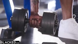 Brandi and Kenzie, two sexy gym bunnies, share two huge black cocks in an intense scene
