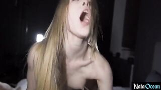Skinny teen gets fucked hard in her tight pussy without mercy