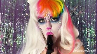 Rich bitch Adriana Chechik fucks with a rainbow dildo on Halloween