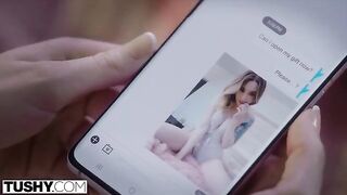 A petite blonde is getting her ass gapped by an older man in a sensual scene