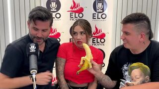 An interview with Elo Podcast ends in a mess and a lot of cum with Sara Blonde