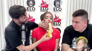 An interview with Elo Podcast ends in a mess and a lot of cum with Sara Blonde