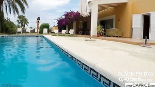 Little Caprice gave a blowjob to a foreigner right in the pool
