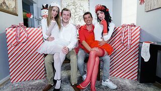 Two cute stepdaughters in costumes, Kyler and Alice, getting fucked