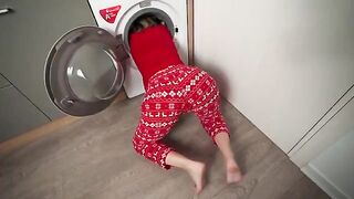 A step mom got stuck in the washing machine and her step son filmed it