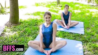 Gymnast Katie Kush and Kenzie Madison get their pussy stretched