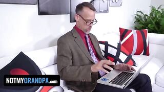 Redhead cutie Madi Collins gets fucked by old perv in a taboo roleplay scene