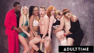 A group of cute girls get a present from a generous guy in an unforgettable Christmas orgy