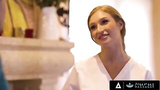 The busty redhead Skylar Snow gets her tits pounded in a sensual massage