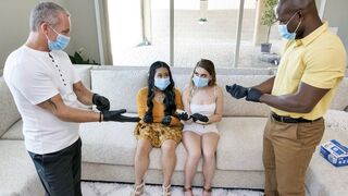 Two step-daughters get their pussies cleaned and fucked by their Dads