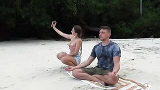 Meditation on the beach, deep blowjob from a stranger