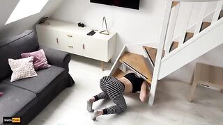 She is stuck again and this time she begs for help, but her stepbrother doesn’t give a fuck and he takes advantage of the situation to get what he wants