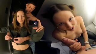 Pervert fucked brunette in the dressing room of the mall