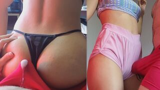 Couple enjoy sex through underwear during a lapdance