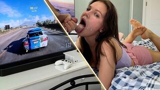 Girl plays Xbox and got a wet and messy blowjob
