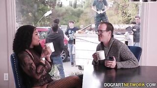 Paris The Muse gets her pussy and mouth full of BBC in a bukkake