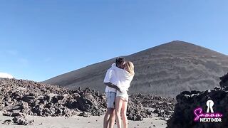 We climbed a volcano and he finished in my mouth
