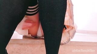 Japanese schoolgirl masturbates and squirts without panties