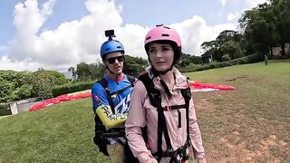 Squirting during extreme paragliding in Costa Rica with a thrilling drop