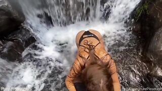 Passionate sex in front of a waterfall with an amateur couple