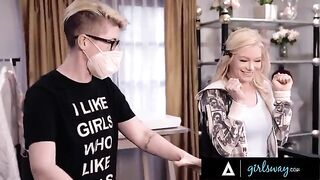 Passionate interracial scissoring with stunning Ember Snow and a hot blonde