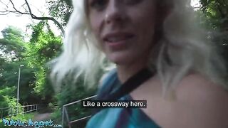 Blonde MILF with natural tits gets fucked outdoors by Public Agent