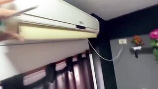 A woman has hard sex with the air conditioner repairman because she can’t pay him