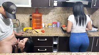 Appetizing 18-year-old step-daughters cook and give themselves to their step-father