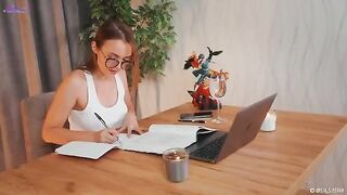 A hot girl squirts while teaching Spanish lessons, showcasing her skills