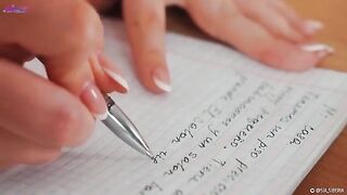 A hot girl squirts while teaching Spanish lessons, showcasing her skills