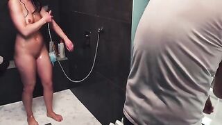 A guy got his dick ruined in the shower by a hot brunette