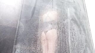 She squirts her wet pussy in the shower, alone