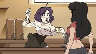 A shortstack gets her ass and tits expanded by a bombshell barista