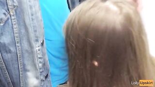 Petite babe fucks in the changing room of a shopping center