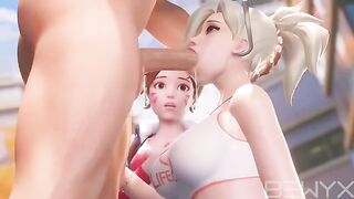Mercy teaches DVA how to make a deepthroat in this hot Overwatch 3D scene