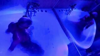 The blonde plays with sex toys in the bathroom and moans