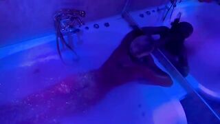 The blonde plays with sex toys in the bathroom and moans