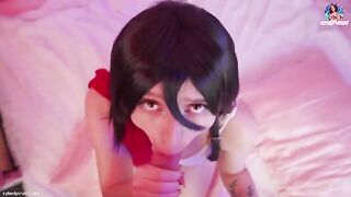 Mikasa Ackerman enjoys riding a big cock in this hot cosplay scene