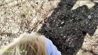 A cute girl walked in the forest and got a lot of cum